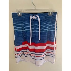 Mossimo Mens Size 30 Swim Trunks Patriotic Red White Blue Striped Board Shorts